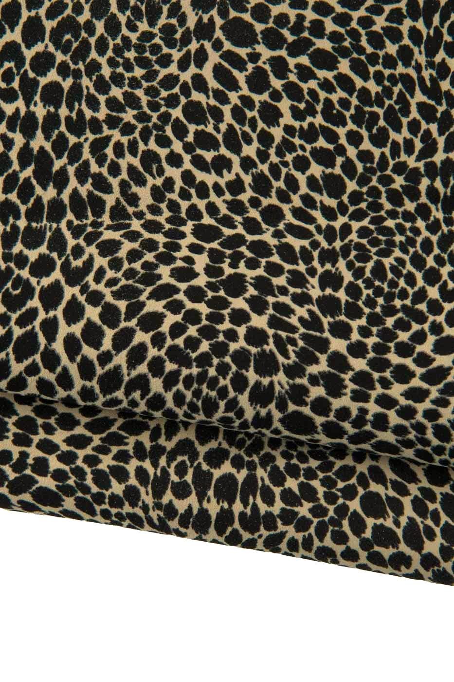 Cheetah printed leather skin, black leopard texture on beige SUEDE goatskin, soft animal printed material B19206-ST La Garzarara