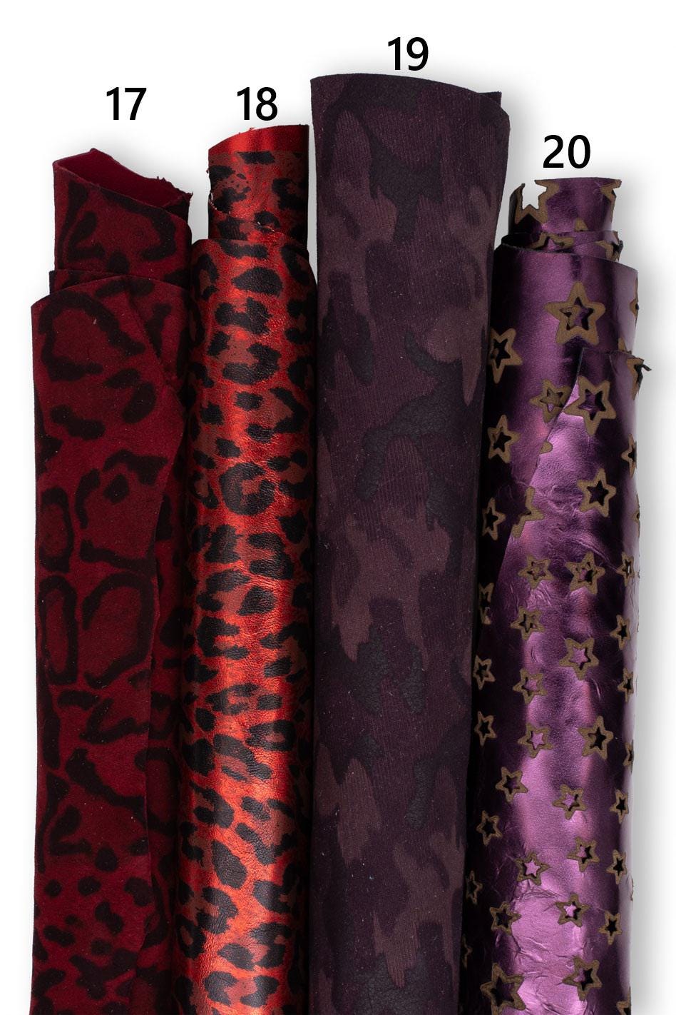 Printed leather hides, leopard camo coccodrille geometric metallic, abstract, full hides available, goatskins B19236-ST La Garzarara