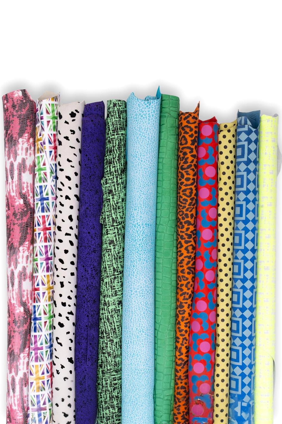 Printed leather hides, leopard polka dots coccodrille geometric flowers lizard neon, full hides available, goatskins B19235-ST La Garzarara