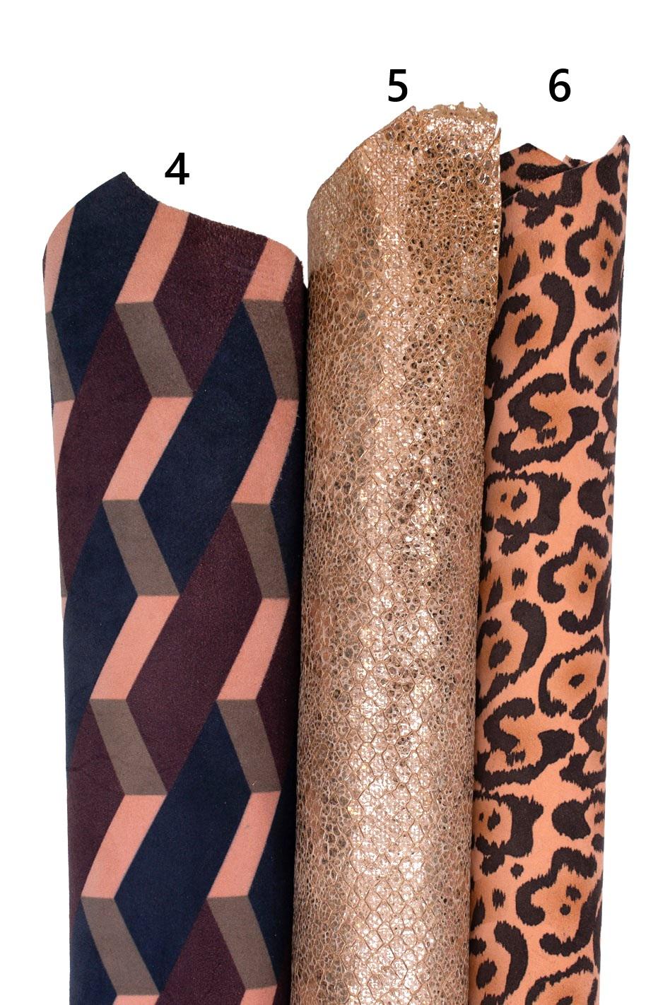 Printed leather hides, leopard charro geometric flowers crackle neon, full hides available, goatskins B19234-ST La Garzarara