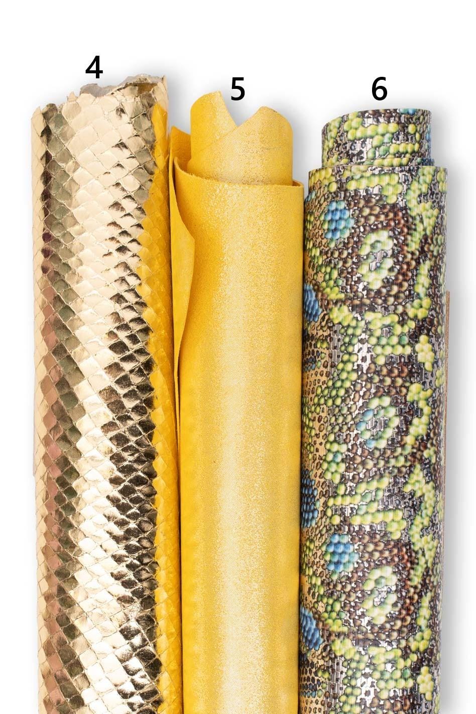 Printed leather hides, python coccodrille geometric metallic, abstract, full hides available, goatskins B19237-MT(ST) La Garzarara