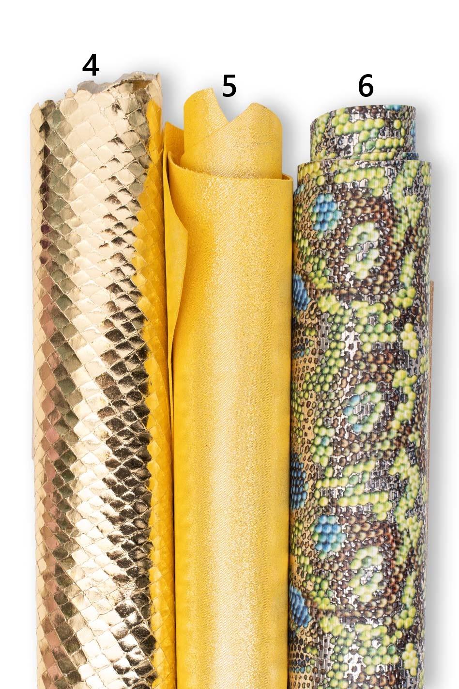 Printed leather hides, python coccodrille geometric metallic, abstract, full hides available, goatskins B19237-MT(ST) La Garzarara