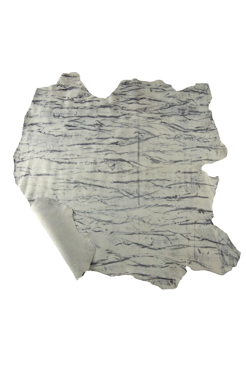 Grey ABSTRACT print on white soft lambskin, super SOFT textured sheepskin hide for hobbyists B19204-ST La Garzarara