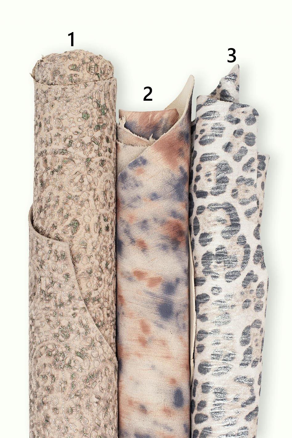 Printed leather hides, leopard tye dye crackle geometric cheetah crocodile, full hides available, for hobbyists B19239-MT(st) La Garzarara