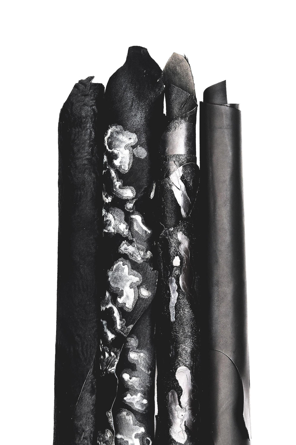 Printed BLACK hair on hides, 4 pony black leather skin camouflage effect, smooth matte leather hide. bundles of 4 skins B16616-CV