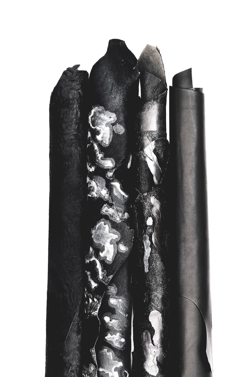 Printed BLACK hair on hides, 4 pony black leather skin camouflage effect, smooth matte leather hide. bundles of 4 skins B16616-CV