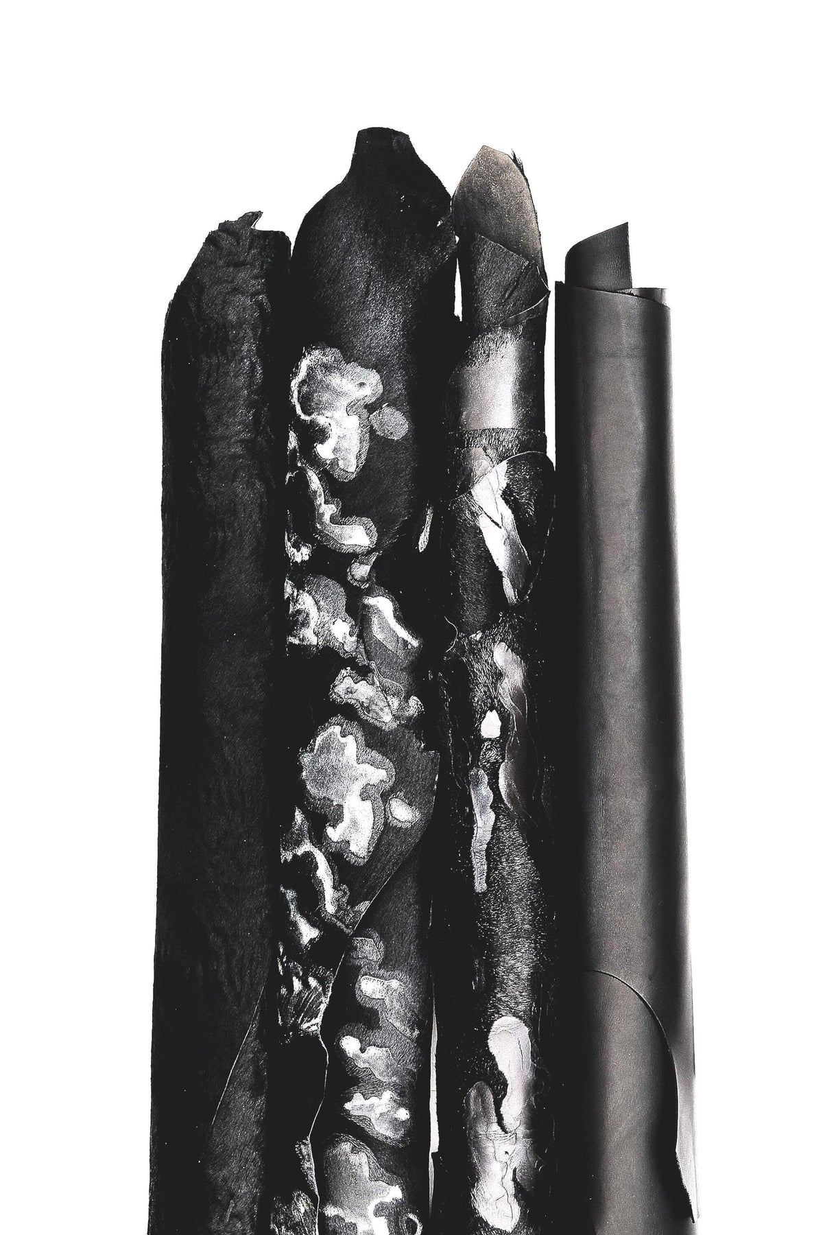 Printed BLACK hair on hides, 4 pony black leather skin camouflage effect, smooth matte leather hide. bundles of 4 skins B16616-CV