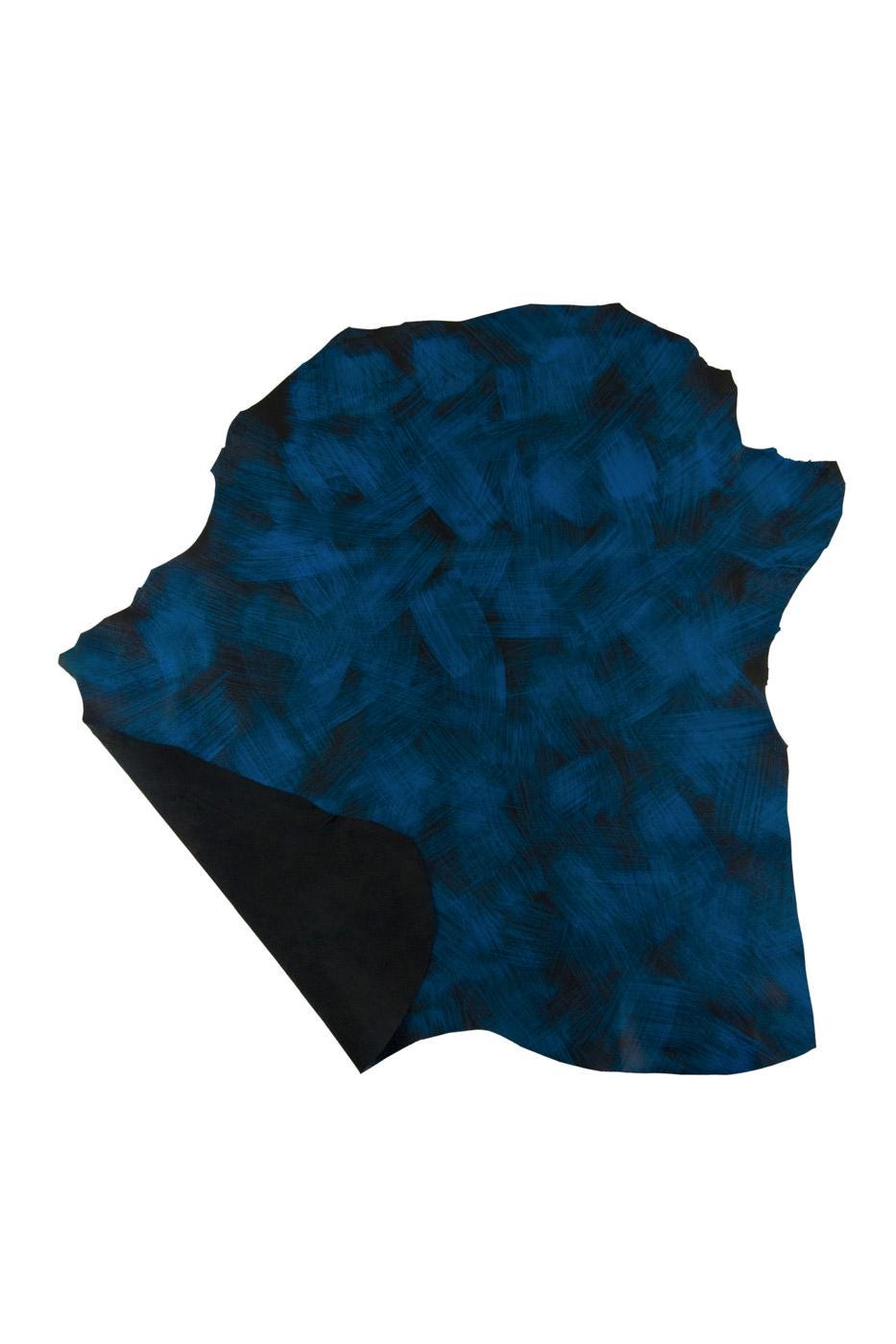 SOFT TEXTURED leather skin, black & blue brush stroke printed matt goatskin, ideal for hobbyists B19198-ST La Garzarara