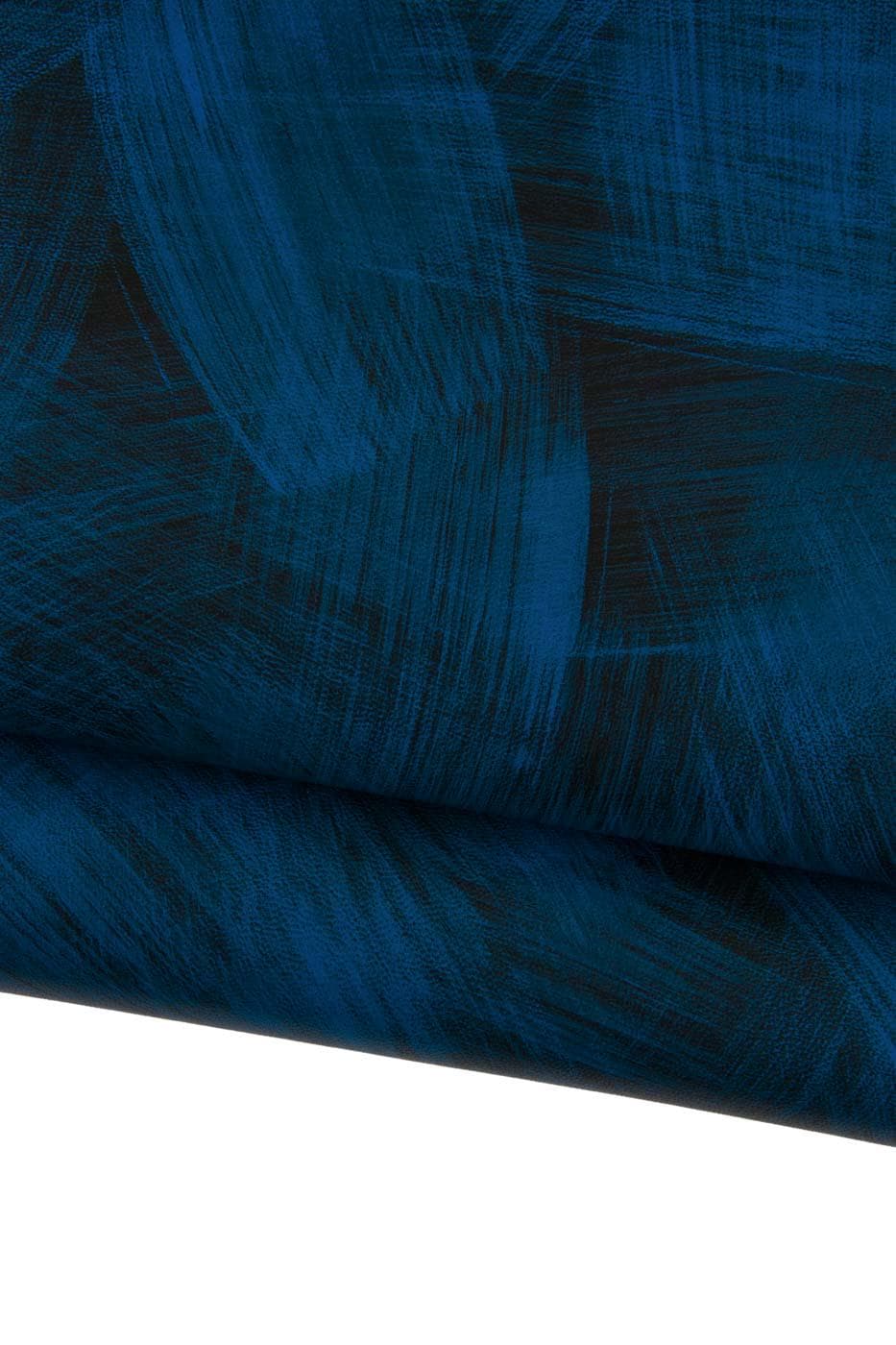 SOFT TEXTURED leather skin, black & blue brush stroke printed matt goatskin, ideal for hobbyists B19198-ST La Garzarara