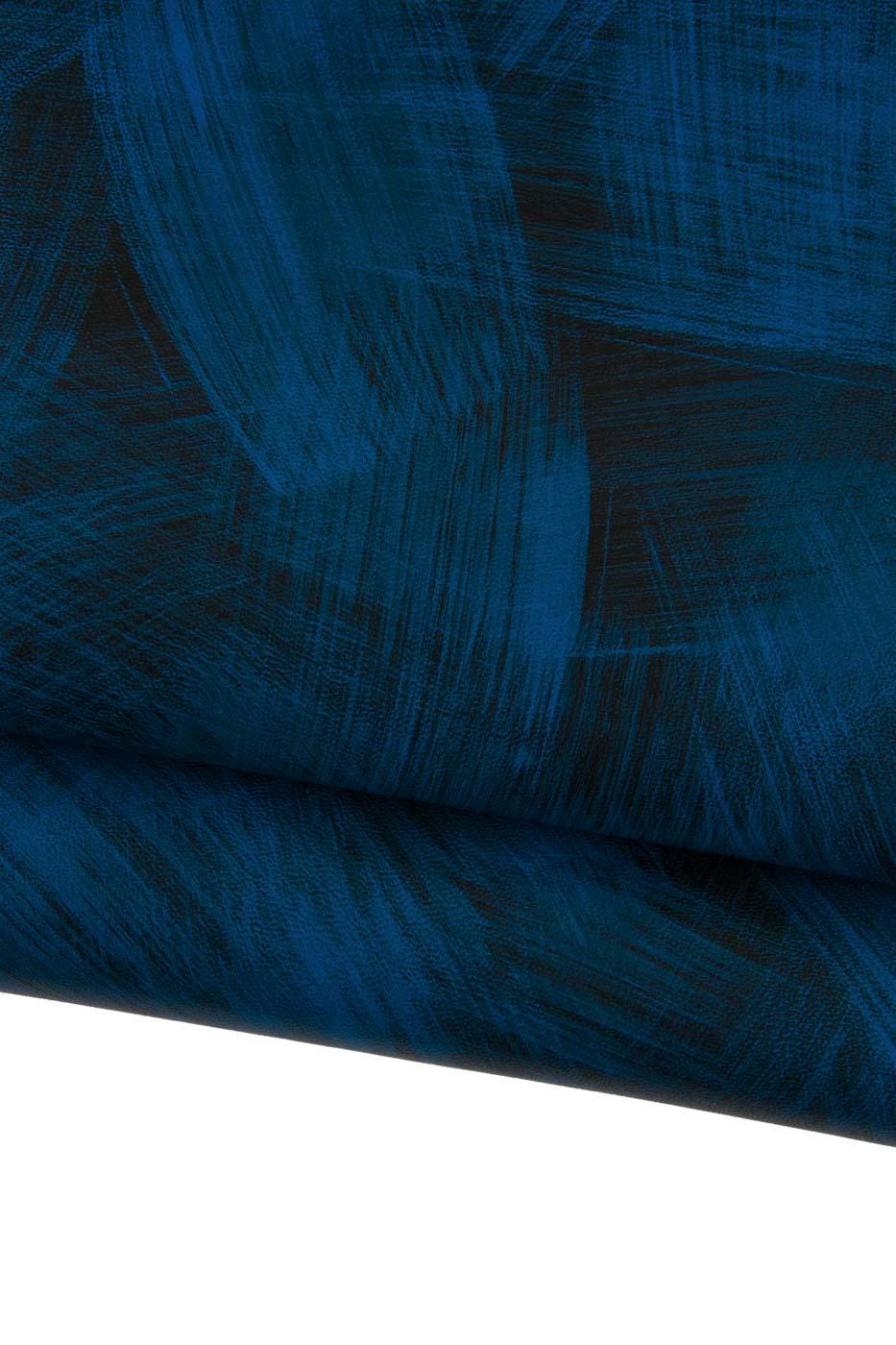 SOFT TEXTURED leather skin, black & blue brush stroke printed matt goatskin, ideal for hobbyists B19198-ST La Garzarara