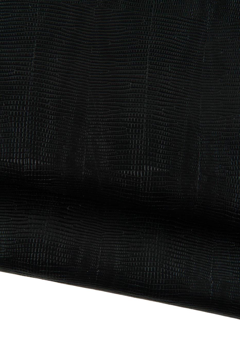 BLACK LIZARD leather skin, glossy embossed goatskin, reptile printed hide for crafters 0.6-0.7 mm B18923-TB La Garzarara