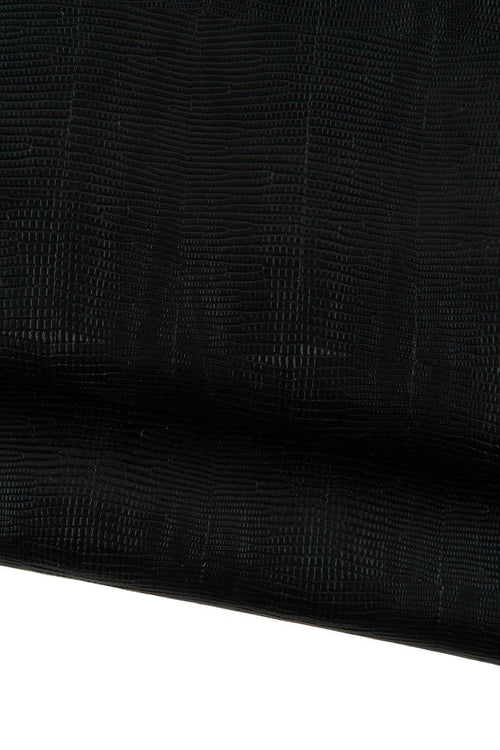 BLACK LIZARD leather skin, glossy embossed goatskin, reptile printed hide for crafters 0.6-0.7 mm B18923-TB La Garzarara
