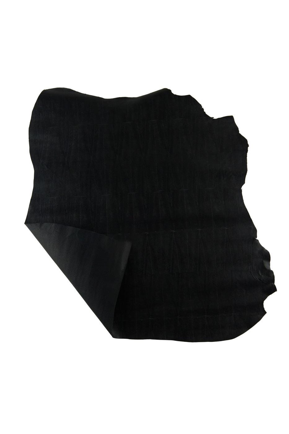 BLACK LIZARD leather skin, glossy embossed goatskin, reptile printed hide for crafters 0.6-0.7 mm B18923-TB La Garzarara
