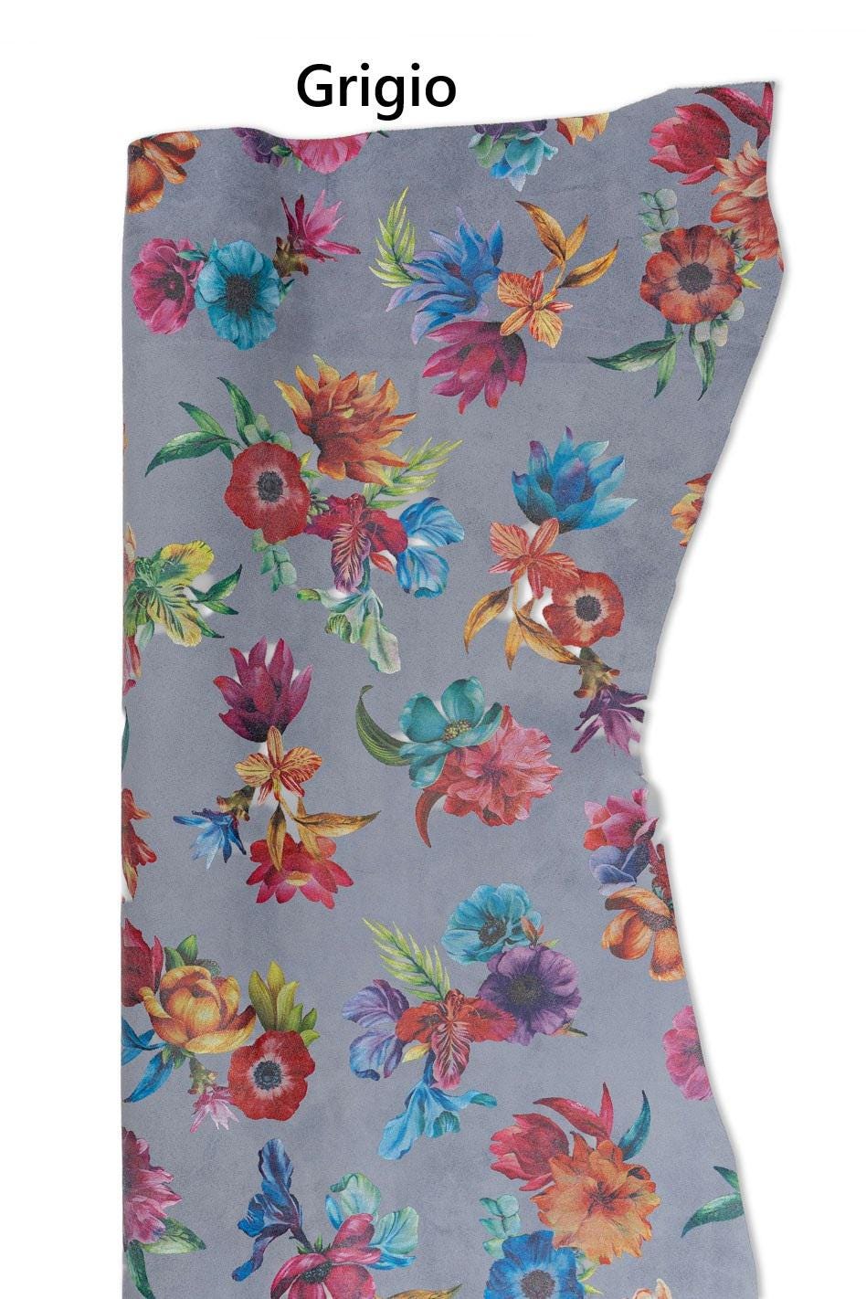 FLORAL print on suede leather skin, MULTICOLOR flower textured goatskin, hide for hobbyists B19241-ST La Garzarara