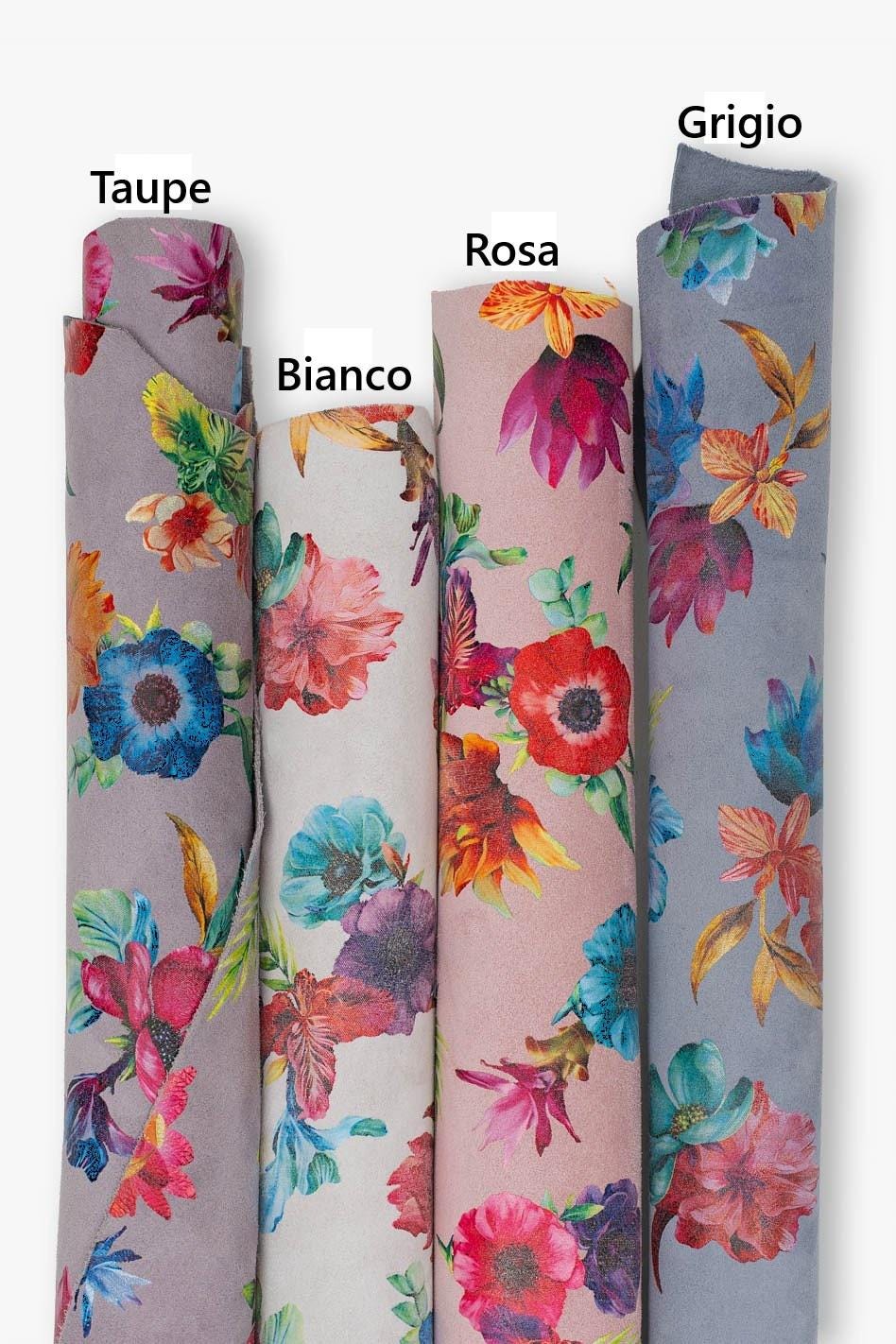 FLORAL print on suede leather skin, MULTICOLOR flower textured goatskin, hide for hobbyists B19241-ST La Garzarara