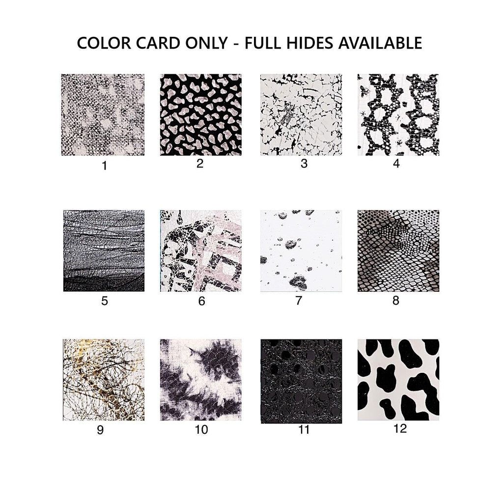 Printed leather hides, leopard lizard letters crackle abstract, full hides available, goatskins and sheepskins B19238-ST La Garzarara