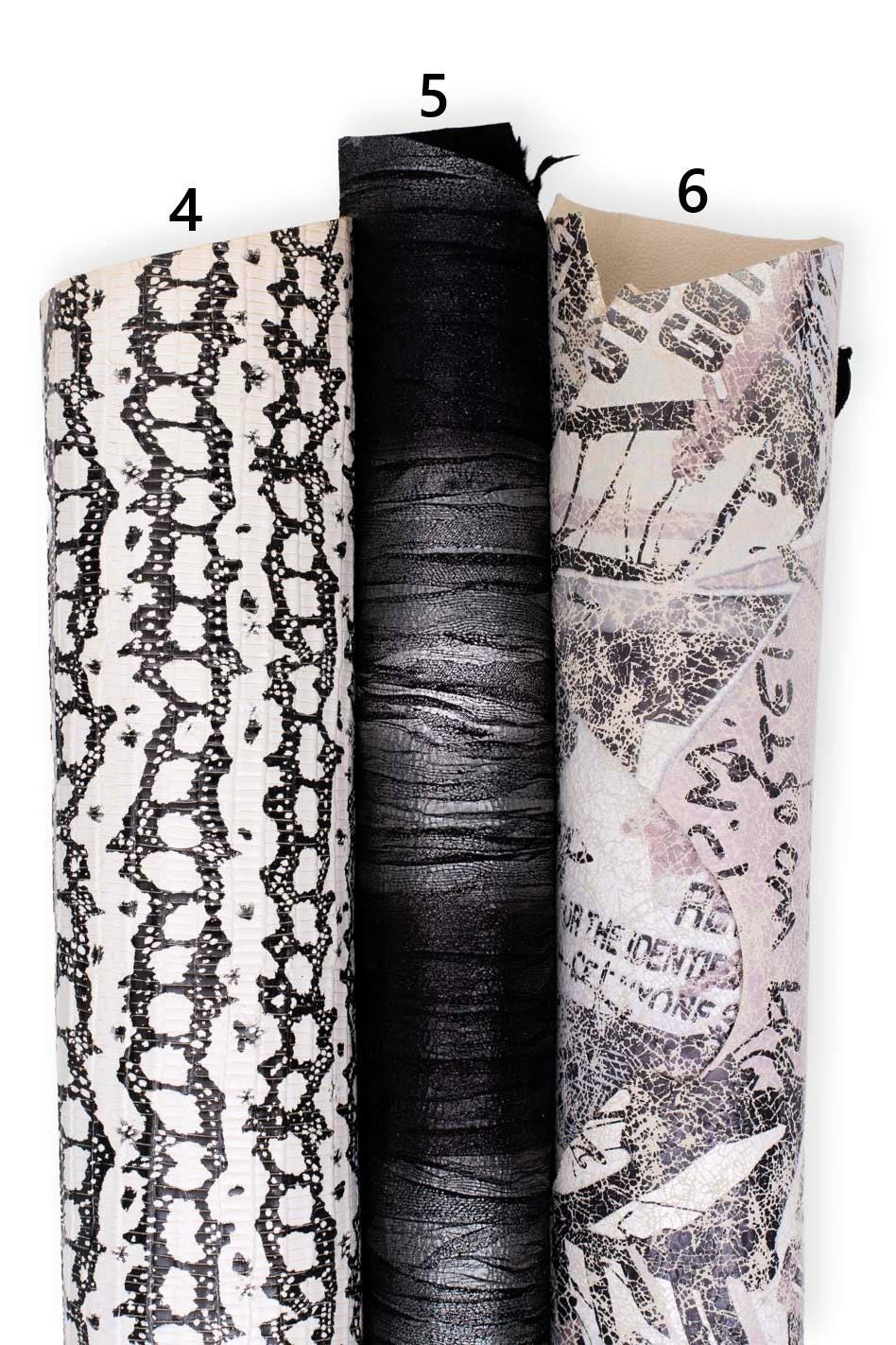 Printed leather hides, leopard lizard letters crackle abstract, full hides available, goatskins and sheepskins B19238-ST La Garzarara