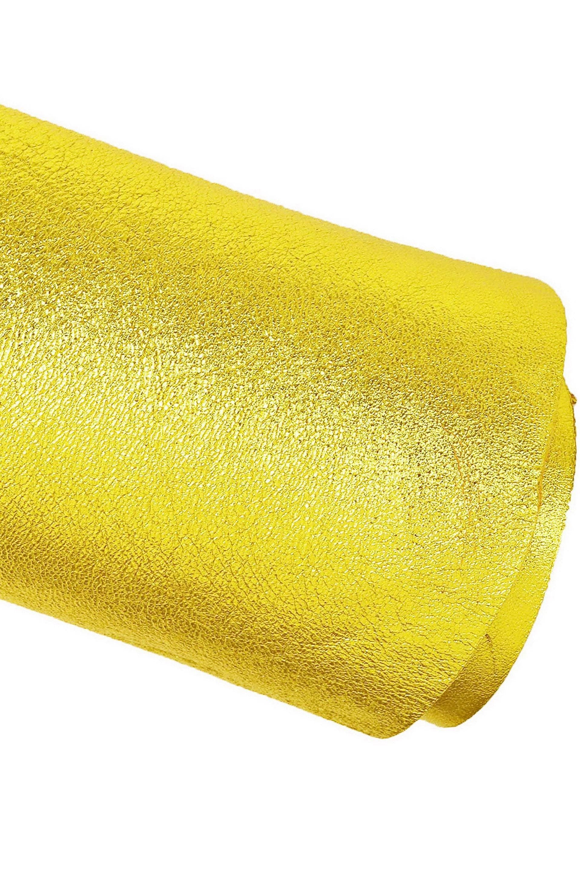 Gold YELLOW metallic leather hides, soft bright goatskin, slightly wrinkled skins 0.9-1.1 mm for crafters B15324-MT La Garzarara