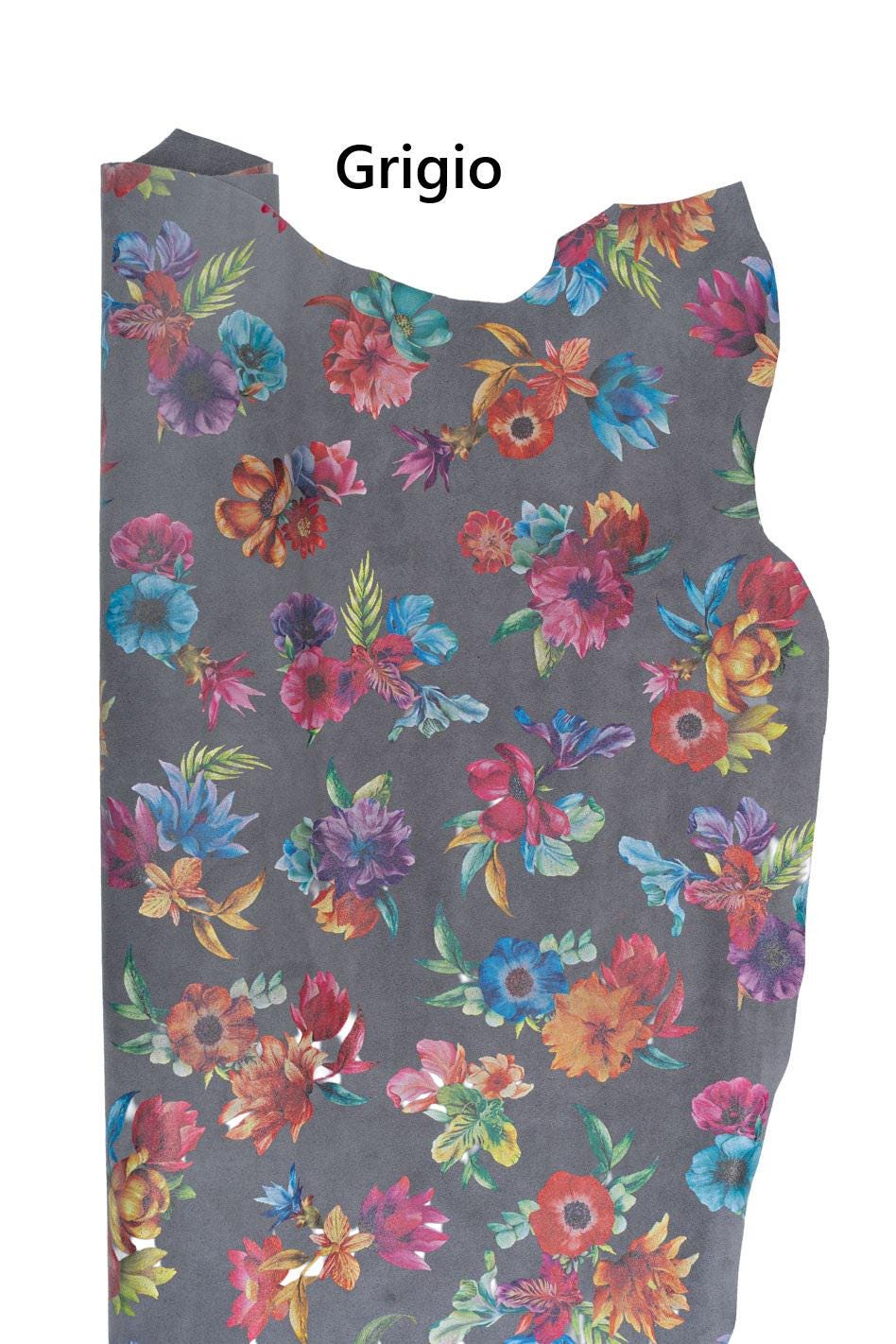 FLORAL print on suede leather skin, MULTICOLOR flower textured goatskin, hide for hobbyists B19240-ST La Garzarara