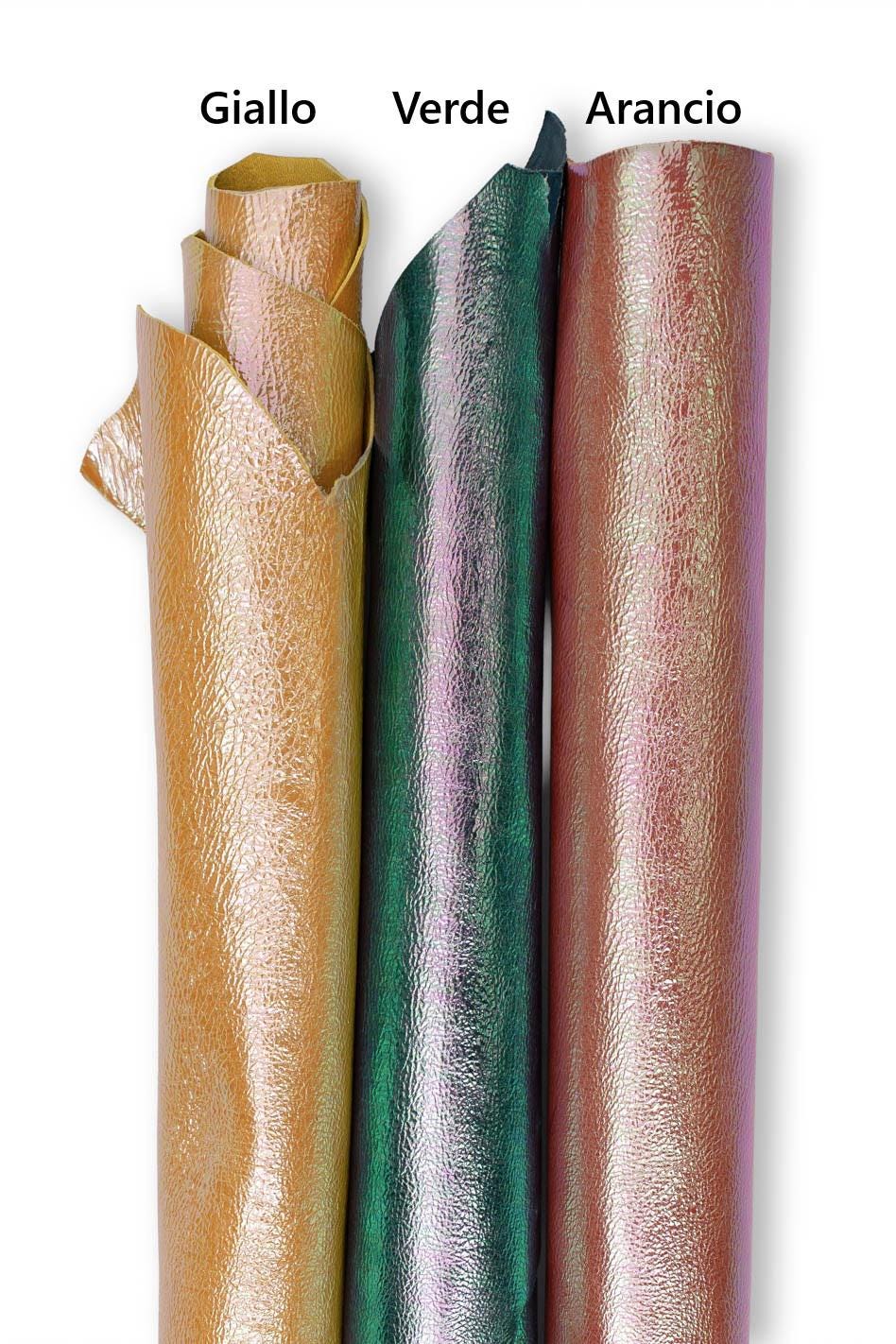 HOLOGRAPHIC METALLIC leather skin, iridescent bright goatskin in different colors, sparkle soft material for crafters B19243-MT La Garzarara