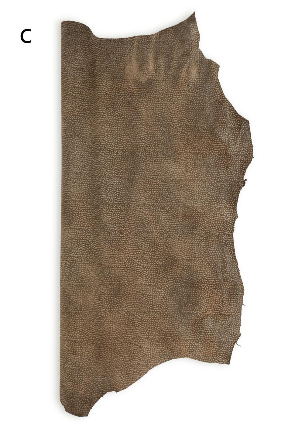 Embossed SUEDE leather skin, GRAINY printed goatskin, soft material in different shades of brown, ideal for crafting B19299-TU La Garzarara