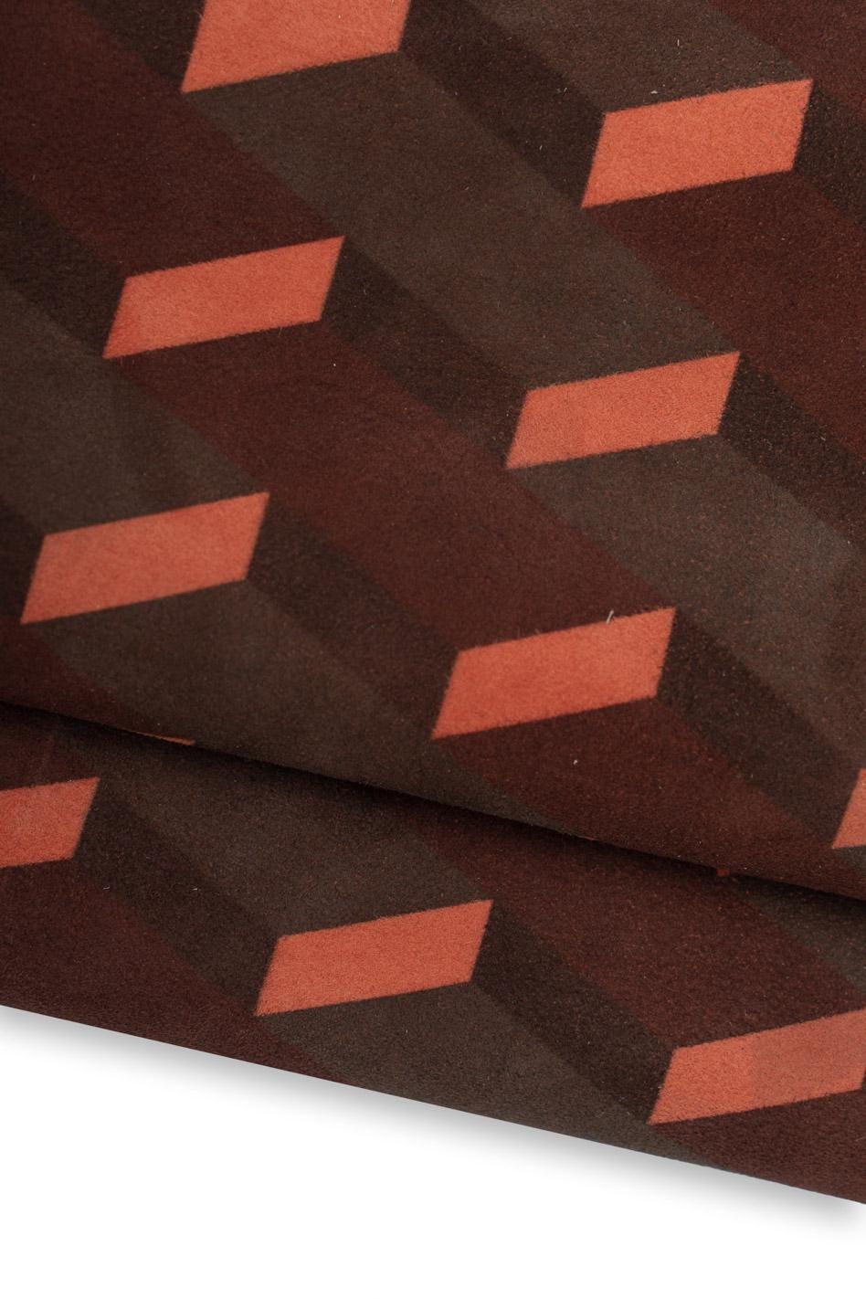 GEOMETRICAL printed leather skin, brown - orange textured SUEDE goatskin, soft material for crafting, 0.7 - 0.9 mm B18790-ST La Garzarara