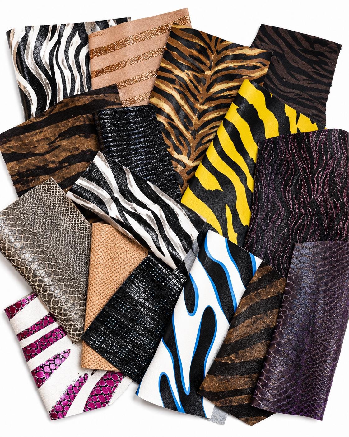 Zebra Print Leather Scraps, Fine and Bold Stripe Remnants, Colorful Animal Print Offcuts for Jewelry and Crafts 6x5" RT326 La Garzarara