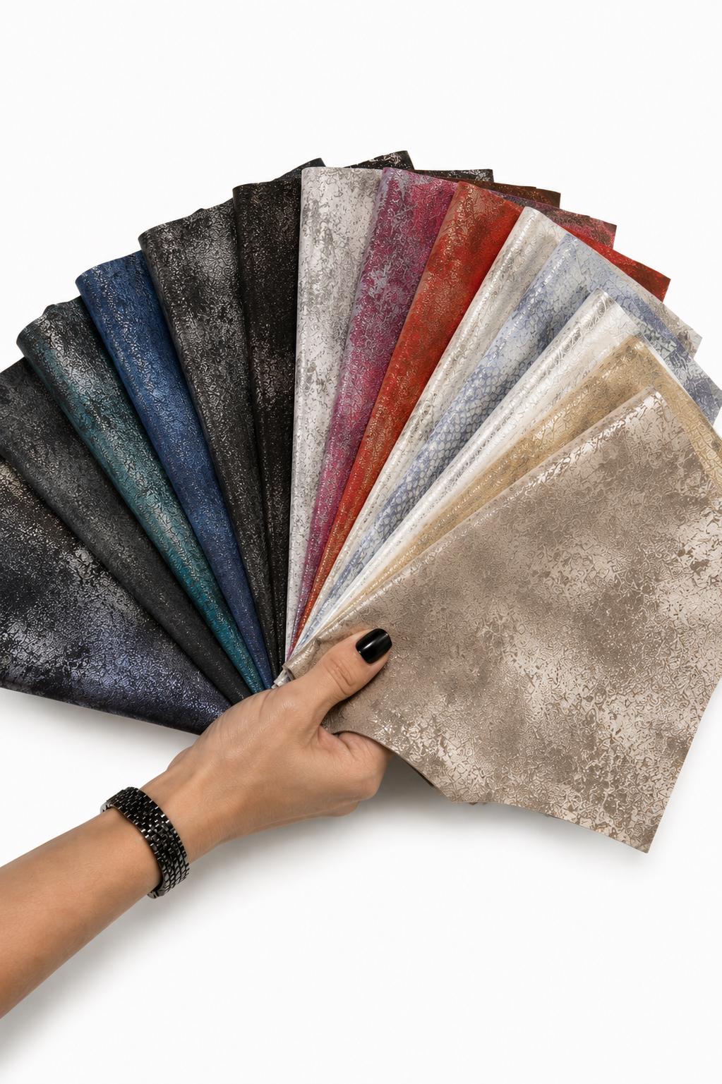 Metallic Suede Scraps, Foil Finish Leather Pieces, Distressed Shimmer Color Mix B1502-RC La Garzarara