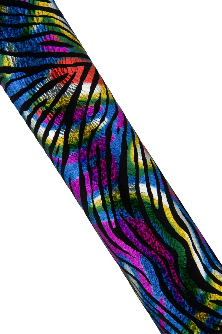IRIDESCENT multicolor ZEBRA printed leather skin, colorful metallic animal print on black suede goatskin 0.8-1.2 mm B18445-MT(st)