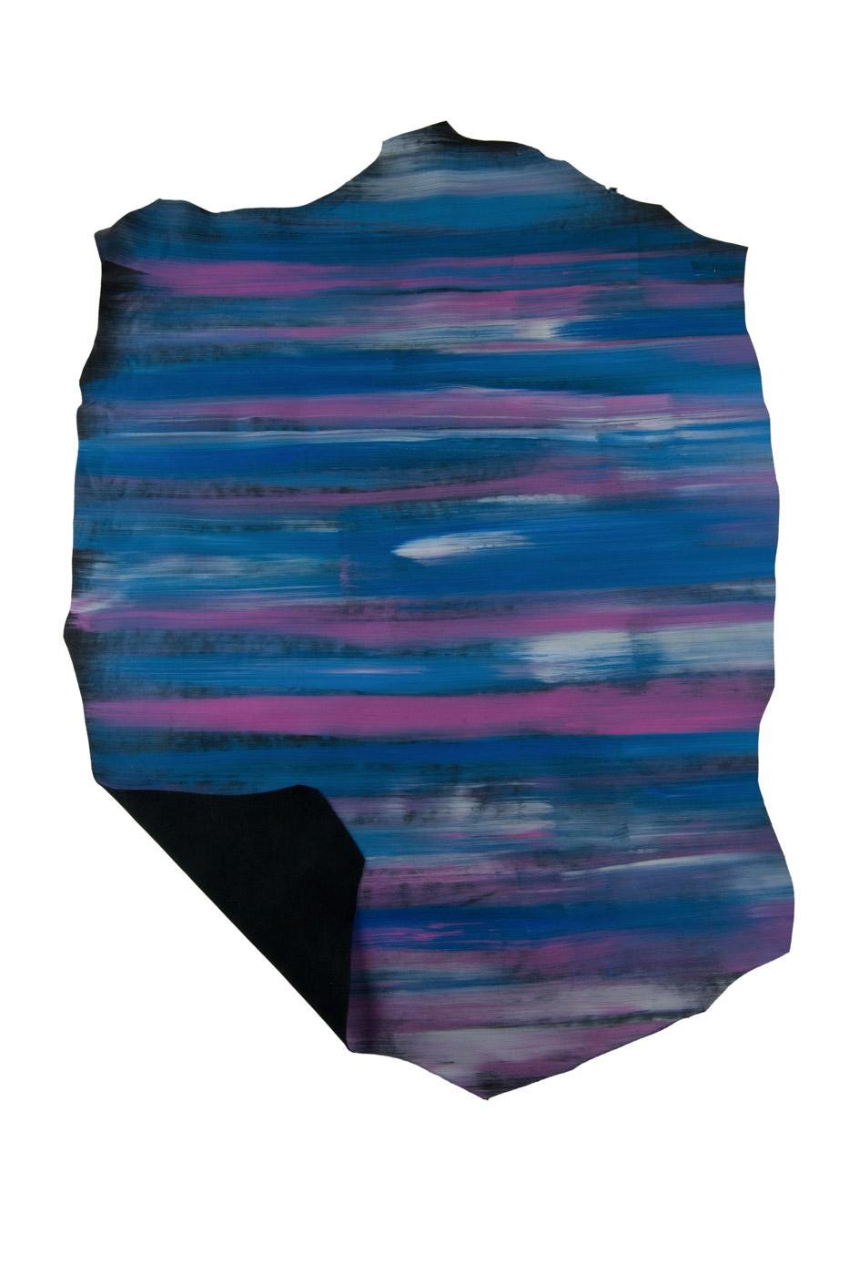 Brush Stroke paint Leather skin, blue - pink - white decorated on skin, unique hide for diy B19156-DM La Garzarara