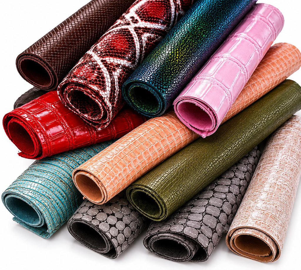 Leather scraps crocodile and python embossed pattern, reptile leather remnants assorted colors, random selection 500 g 1 kg B097 Garzarara
