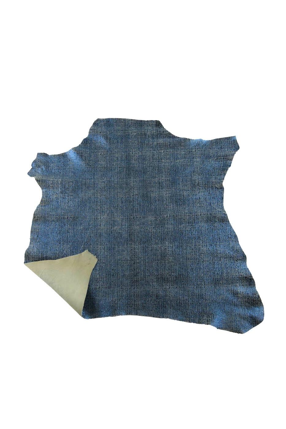 Blue textured leather skin, METALLIC washed goatskin, soft sparkle hide, 1.1 - 1.3 mm for diy projects B18848- MT(st) La Garzarara