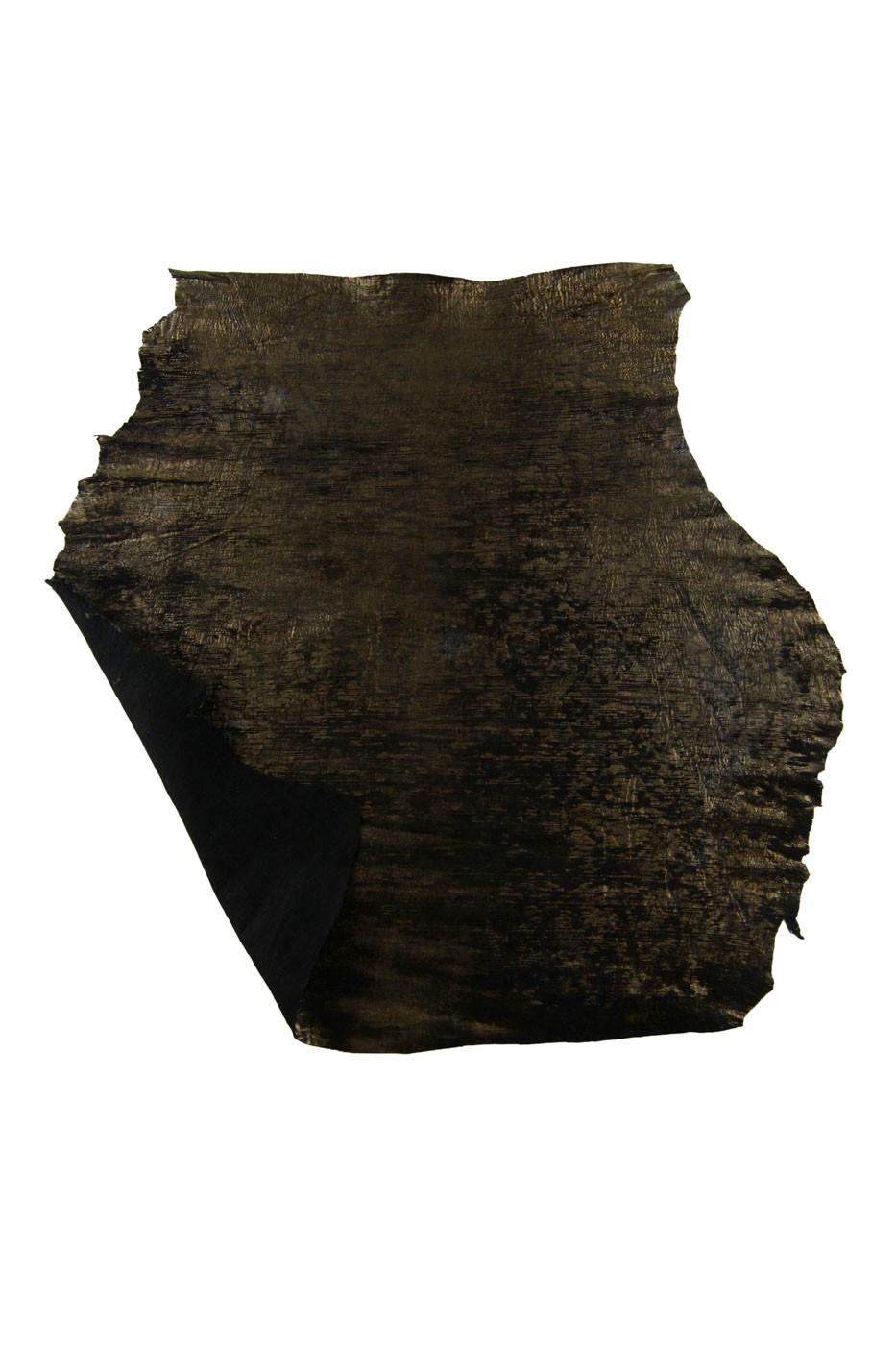 Engraved Leather Hide, Black Carved Metallic Leather, dark bronze laser metallic skin B19277-MT(st) La Garzarara