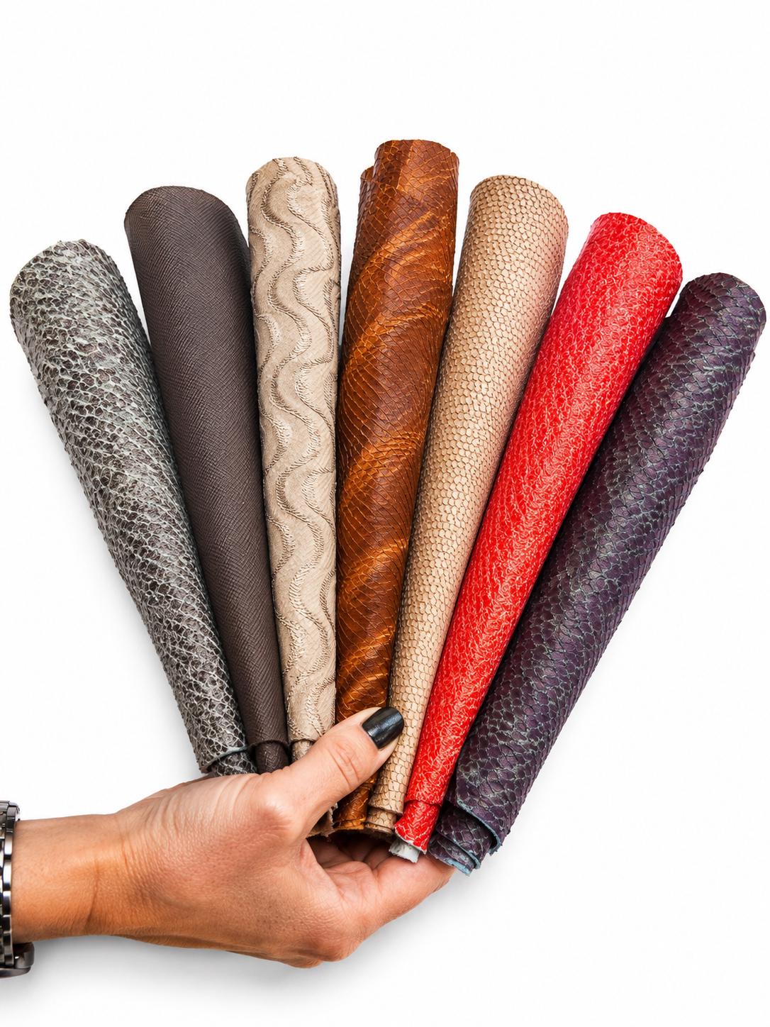 Textured Leather Scraps, Embossed Craft Leather, Assorted Luxury OFFCUTS, Renmants exotic Patterns 0.5 kg B1520-RC La Garzarara