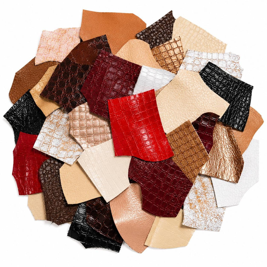CROCODILE leather scraps, mix croc offcuts, renmants embossed reptile pattern, renmants exotic print for accessories B097 La Garzarara