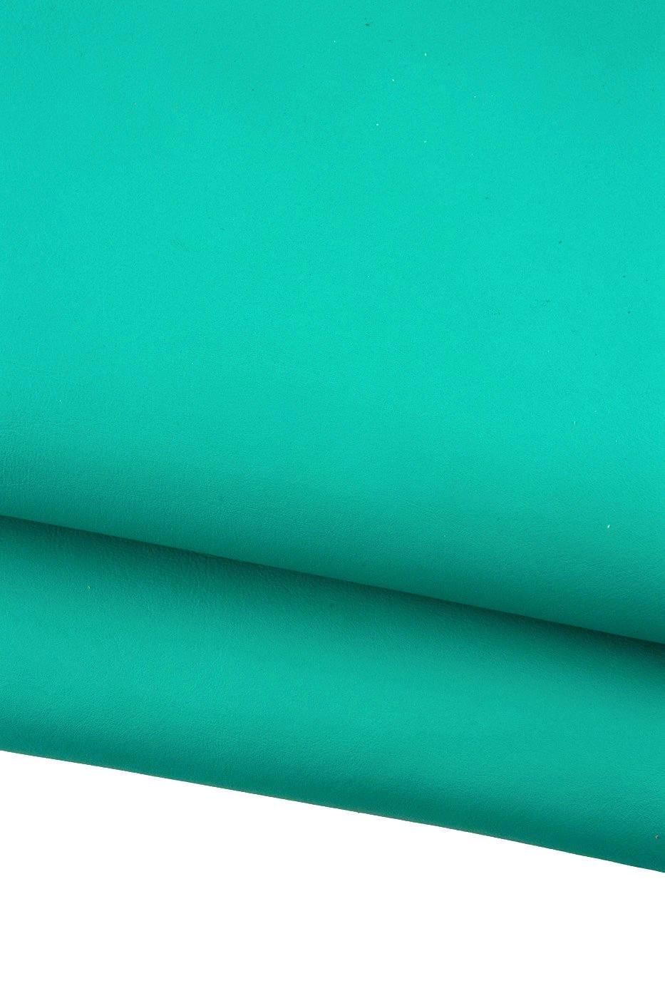Aquamarine SMOOTH leather hide, solid color SOFT calfskin, semi glossy cowhide, 1.1 - 1.3 mm ideal for crafters B19214-TU La Garzarara
