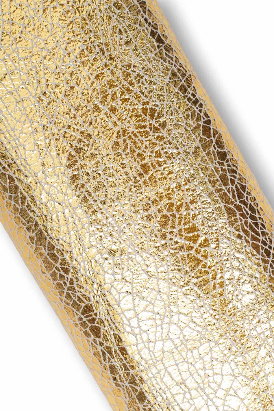 Gold crackled leather skin, METALLIC crackle printed goatskin, bright soft hide for hobbyists B19561-MT La Garzarara