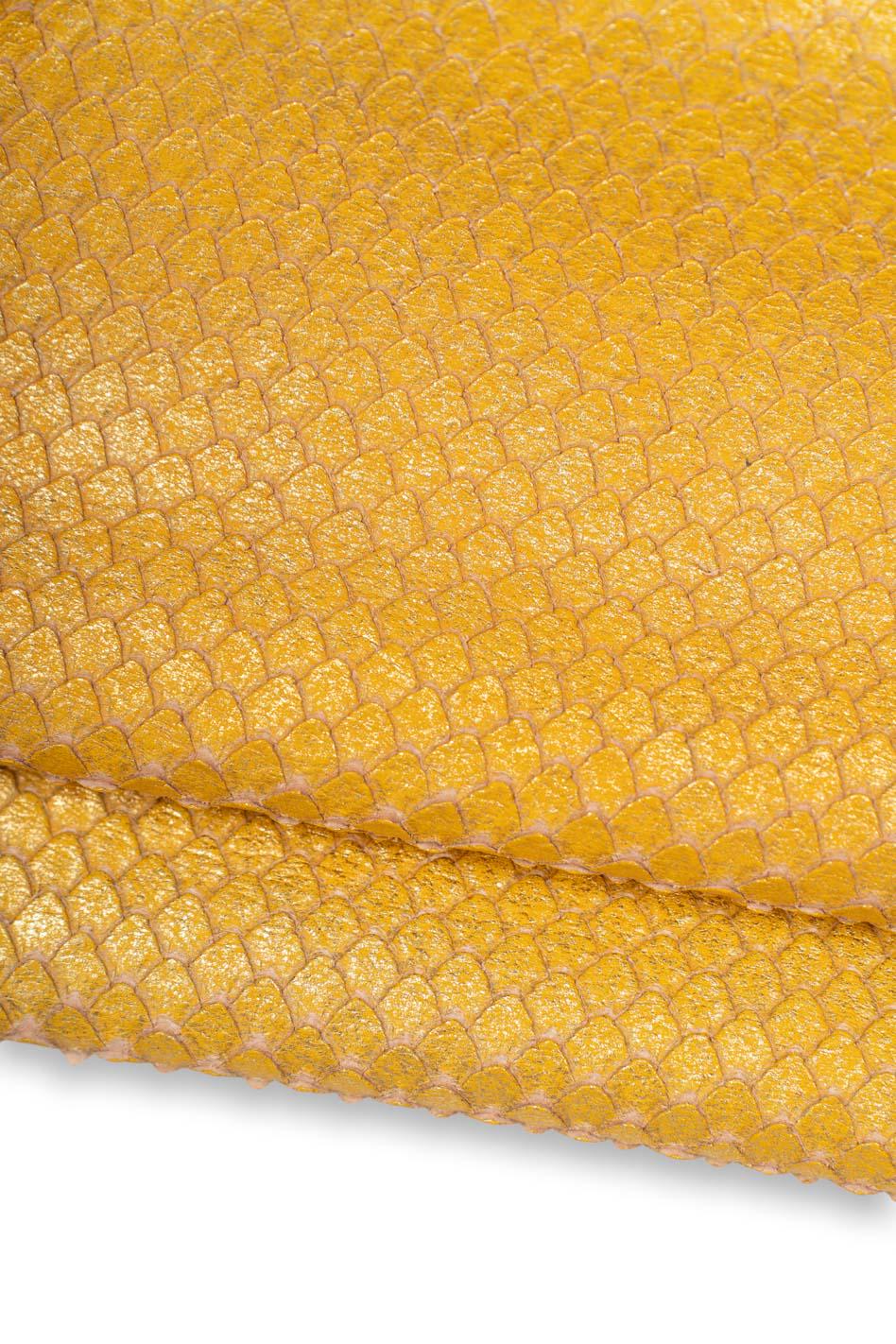 Yellow gold PYTHON printed leather skin, metallic CARVED goatskin, golden soft snakeskin B19489-MT(st) La Garzarara