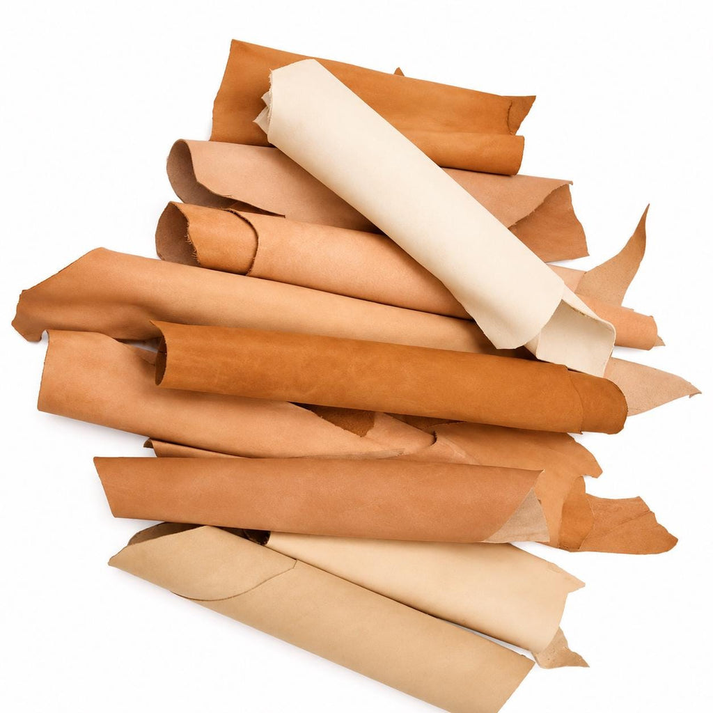 VEG-tanned leather scraps - 5 Natural leather Remnants for diy Leathercraft - random vegetable leather pieces P010 La Garzarara