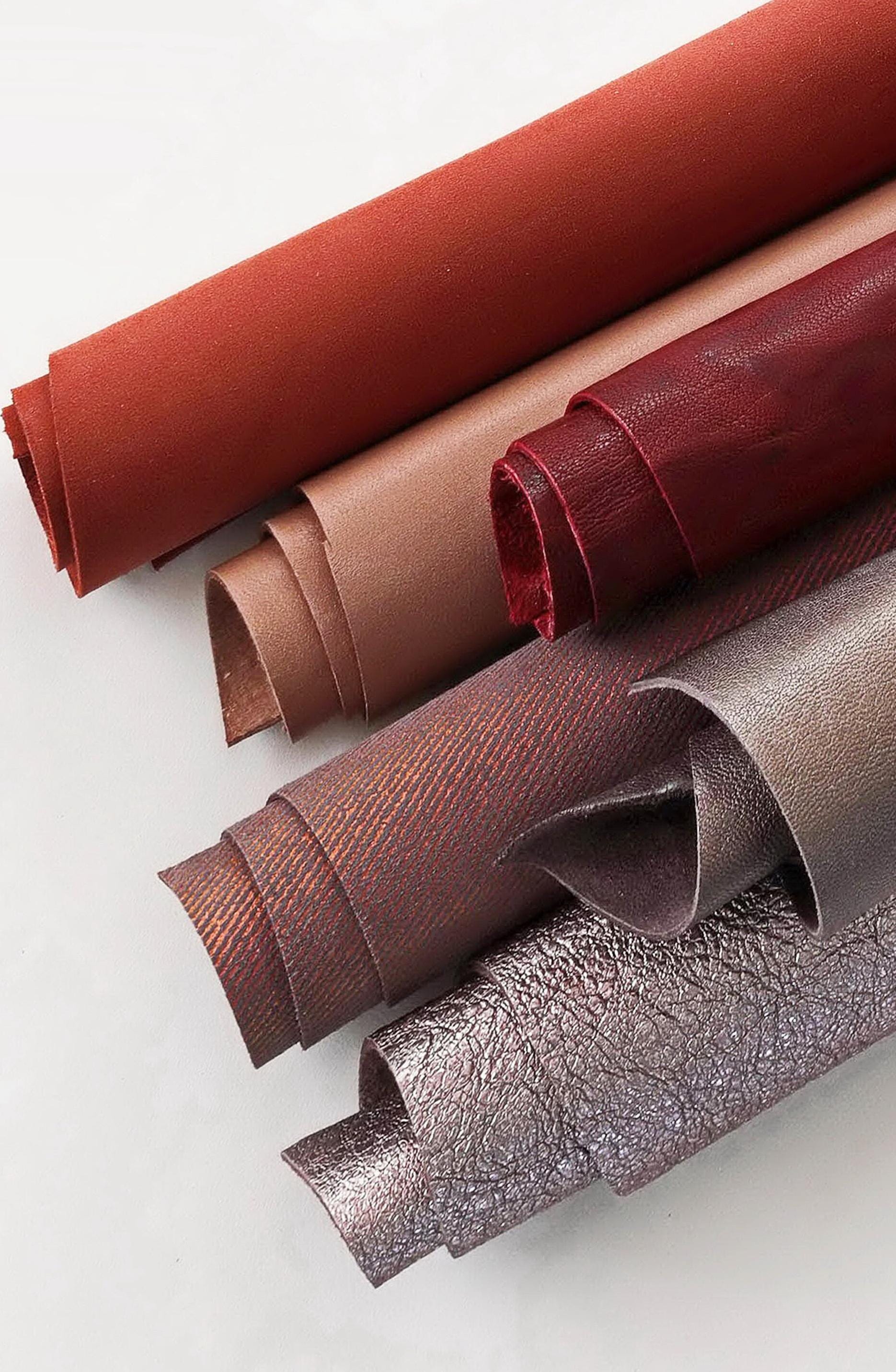 6 Italian Leather Pieces, Red Burgundy Brown Mix, Random Leather Scraps, Calfskin Offcuts for Crafts, 20x25 cm (8x10") RT118 La Garzarara