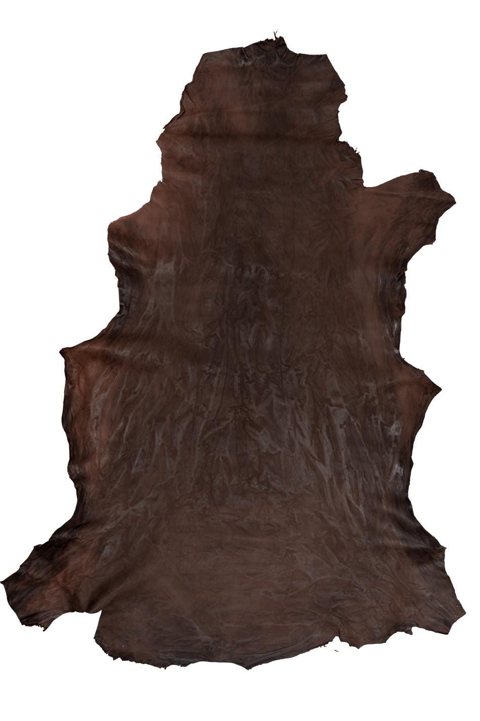 Vintage sheepskin leather , chocolate brown washed lambskin, soft wrinkled distressed hide for hobbyists B19556-VT La Garzarara