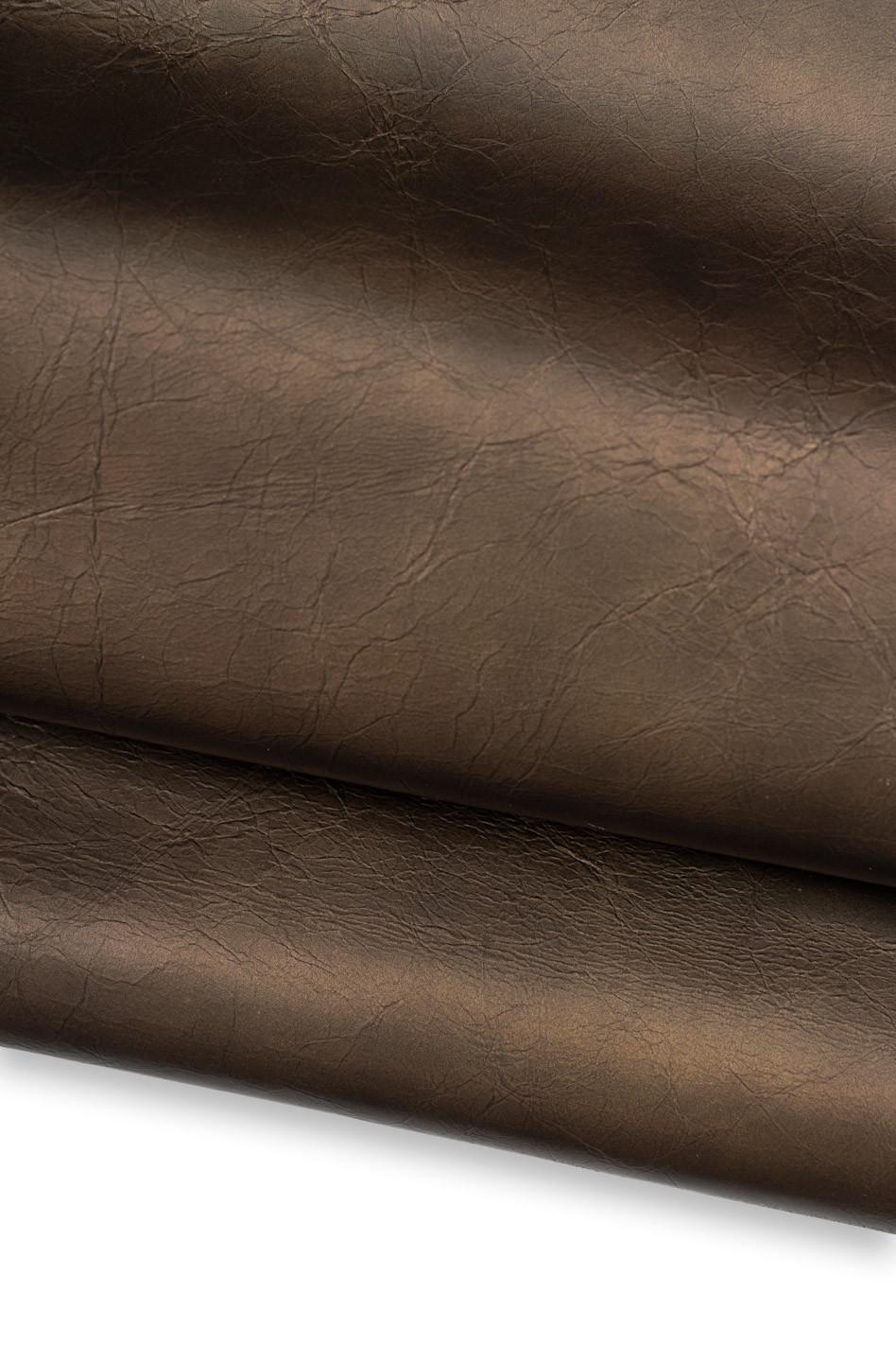 Bronze iridescent METALLIC leather skin, smooth bright goatskin, slightly WRINKLED, glossy hide for hobbyists B19586-MT La Garzarara
