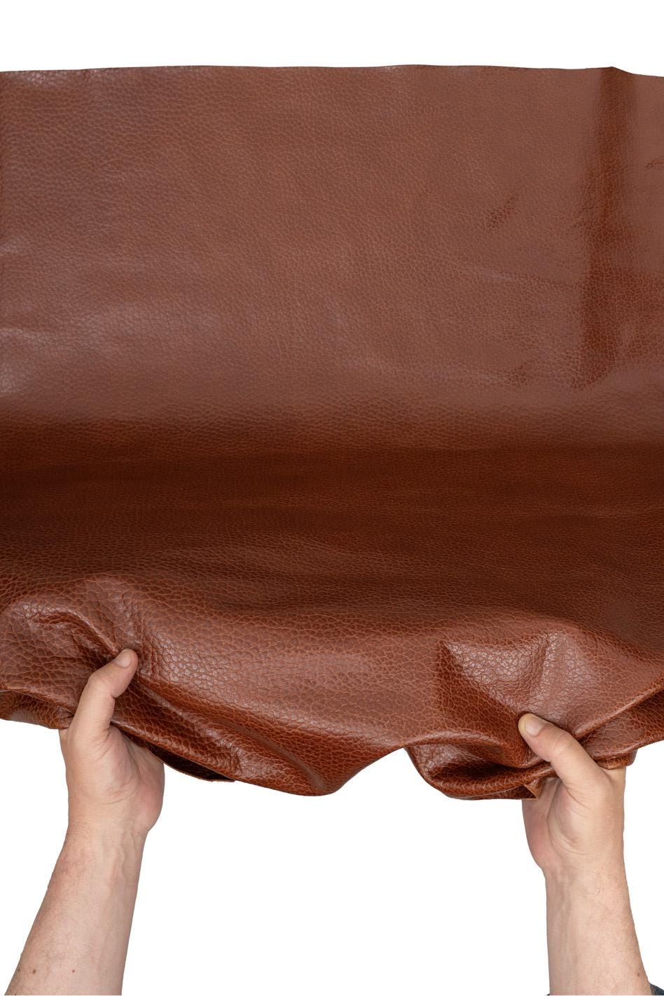 Brown pebble GRAIN printed leather hide, GLOSSY soft embossed cowhide, calfskin 1.0 - 1.1 mm for handcrafted goods B19493-TU Garzarara