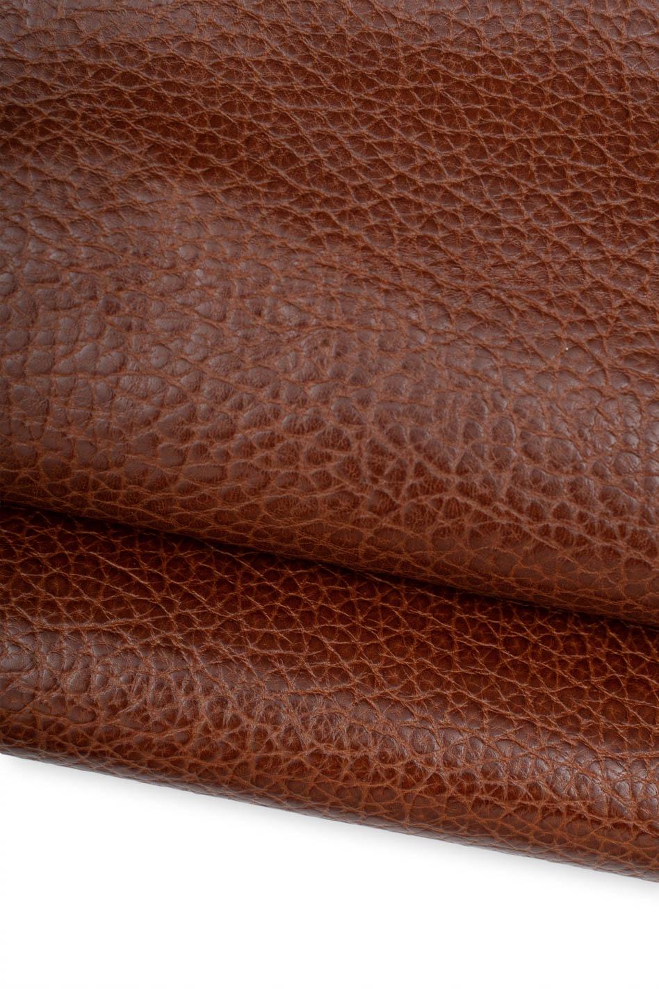 Brown pebble GRAIN printed leather hide, GLOSSY soft embossed cowhide, calfskin 1.0 - 1.1 mm for handcrafted goods B19493-TU Garzarara