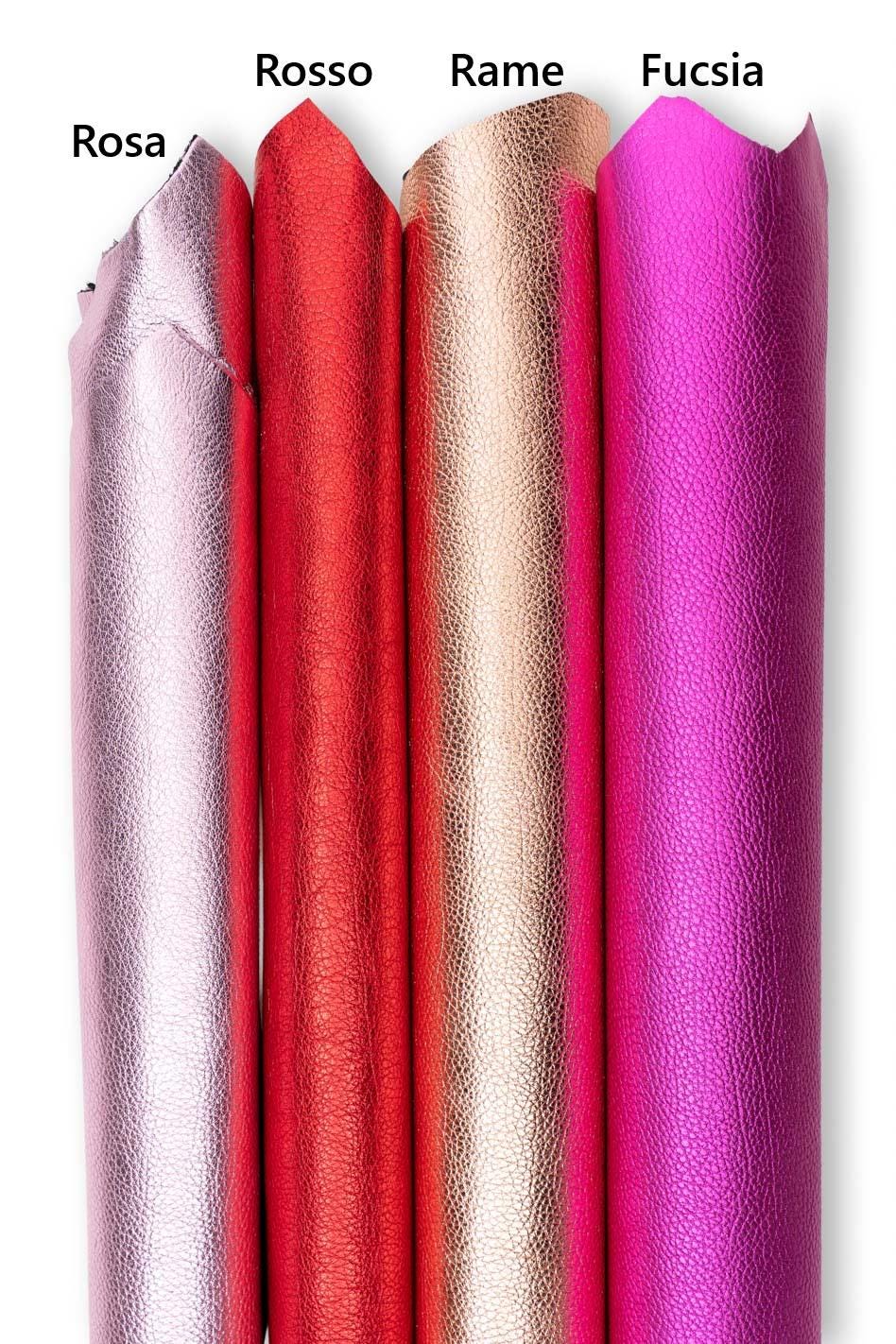 Metallic Pink Red Leather Hides, Copper, Fuchsia & Rose Gold sparkly Italian skin, pebble grain printed leather B19228-MT La Garzarara
