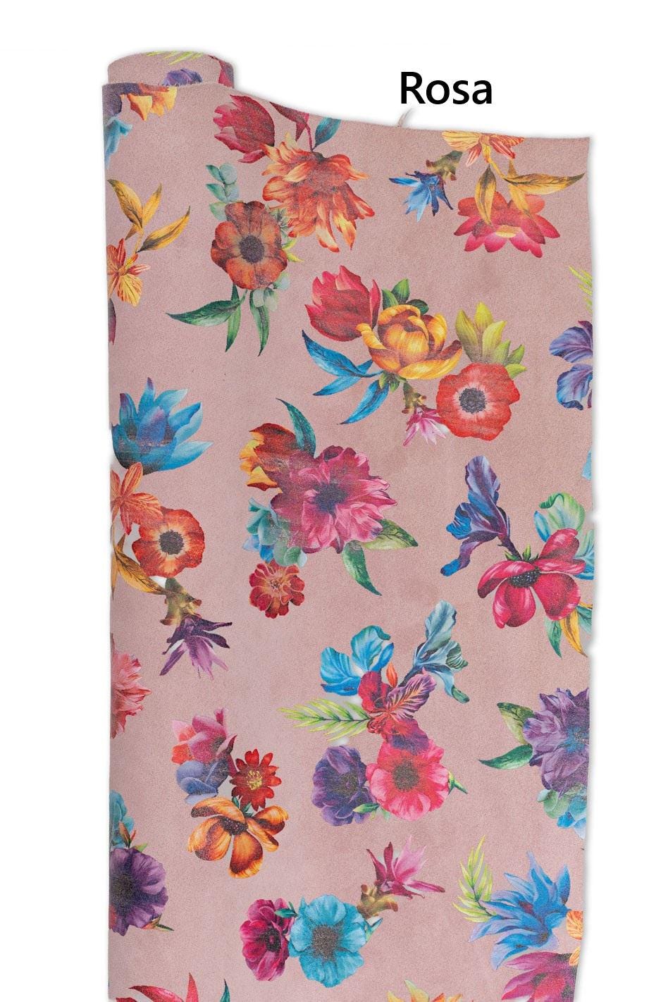 FLORAL print on suede leather skin, MULTICOLOR flower textured goatskin, hide for hobbyists B19241-ST La Garzarara