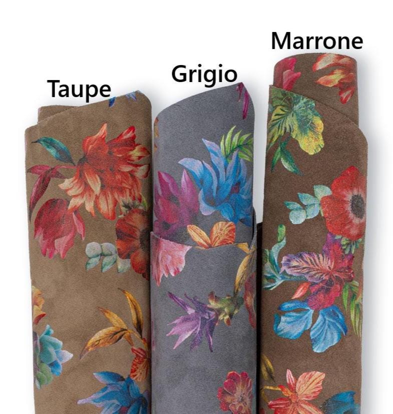 FLORAL print on suede leather skin, MULTICOLOR flower textured goatskin, hide for hobbyists B19240-ST La Garzarara
