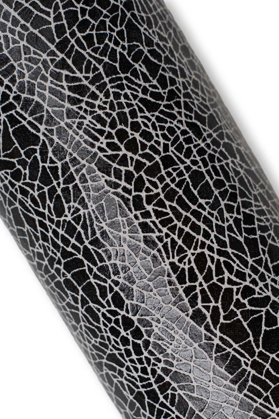CRACKLE leather hide, black - white GLOSSY textured cowhide, printed soft calfskin for diy projects B19580-ST La Garzarara