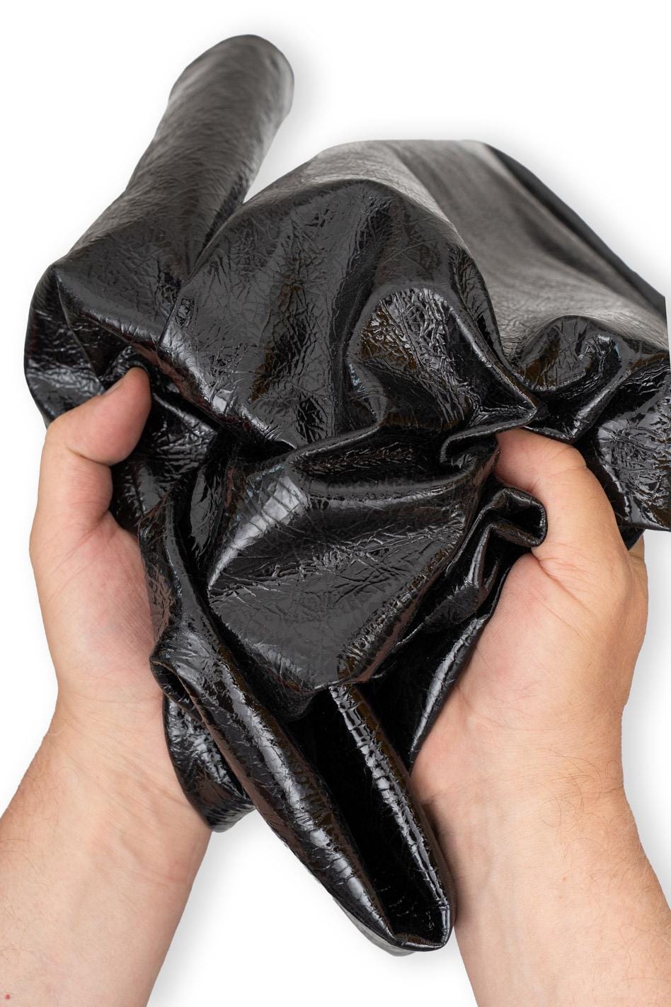 Black High Gloss Patent Leather Hide, High shine Crumpled Goat Skin, Thin soft Italian Leather for clothing B19498-TB La Garzarara