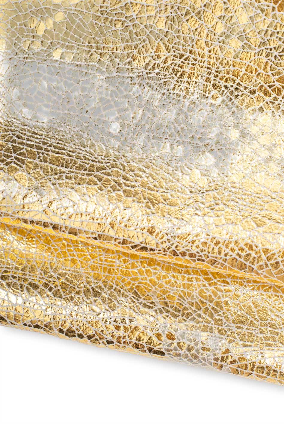 Gold crackled leather skin, METALLIC crackle printed goatskin, bright soft hide for hobbyists B19561-MT La Garzarara
